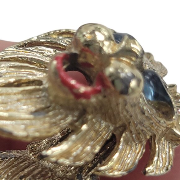 Vintage Lion Trembler Brooch Pin With Blue Eyes & Red Accents Gold-Tone Metal - Picture 7 of 9
